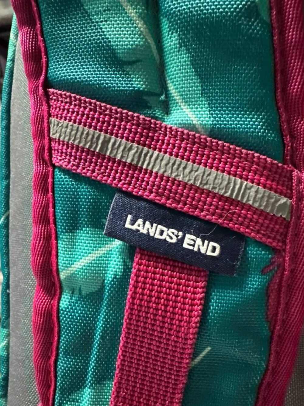 Lands End Feather Print Backpack With Adjustable Straps - Teal & Pink